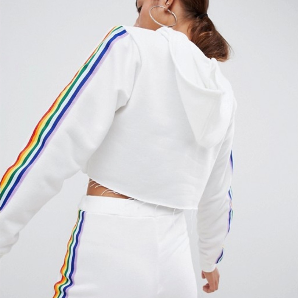 Boohoo Rainbow Stripe Crop Hoodie - Picture 2 of 4